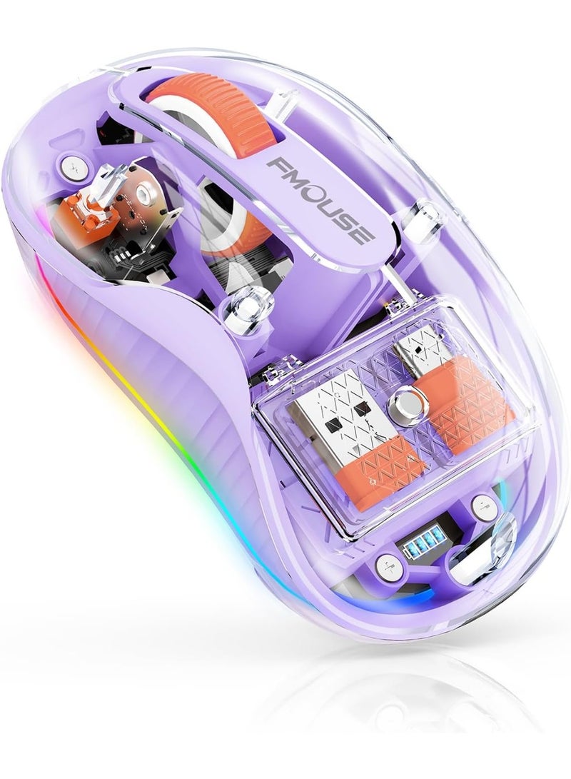 إف ماوس ماوس FMOUSE اللاسلكي الشفاف - ماوس بلوتوث صامت بمستقبل مزدوج USB و Type-C - ماوس محمول قابل للشحن للماك بوك، الآيباد واللابتوب - تصميم مريح وأنيق مخصص لليد الصغيرة - Image 1